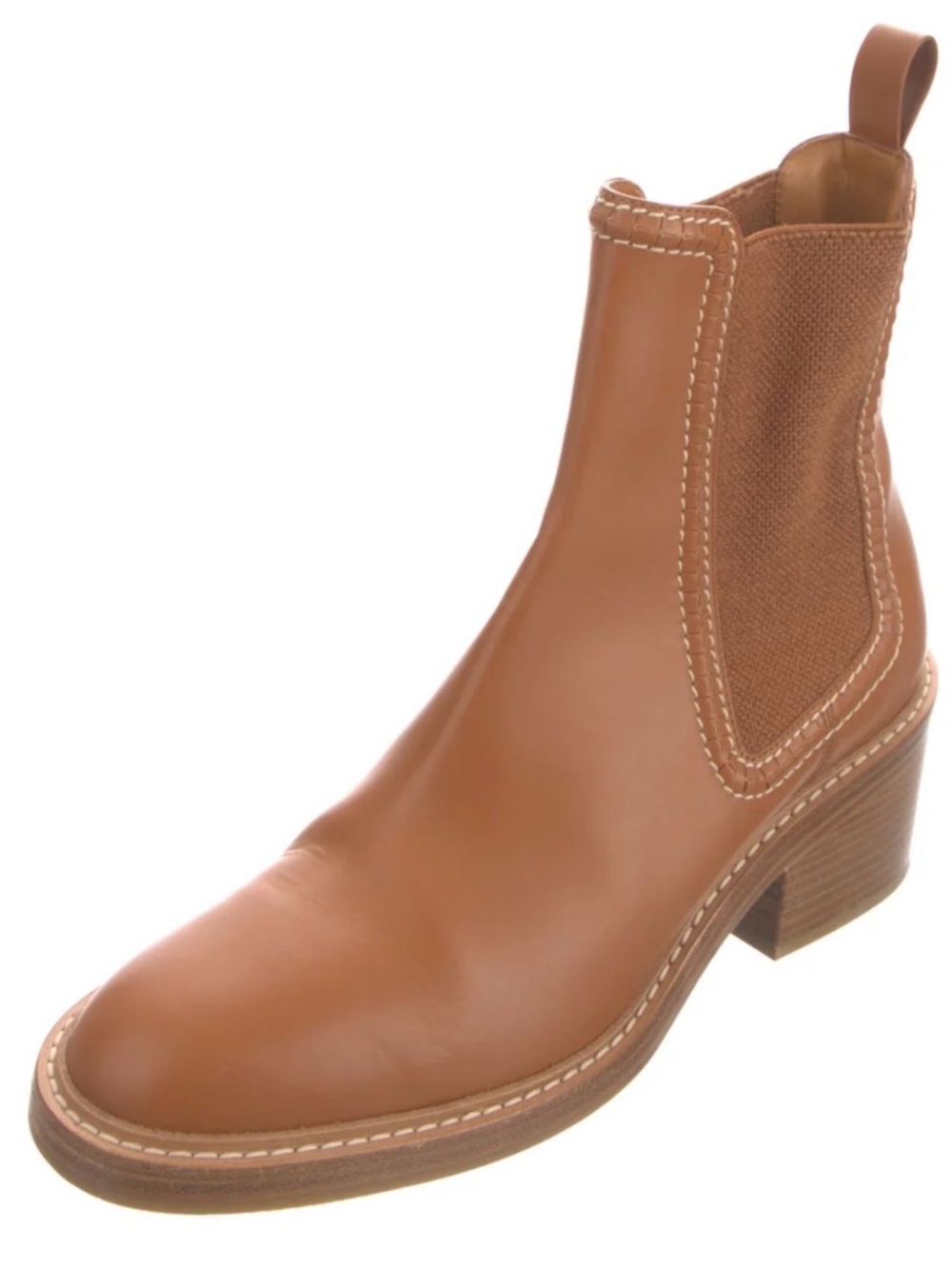Chloe Tan Leather Chelsea Bootie with Elastic Side Panel